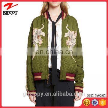 Khaki Embroidery Long Sleeve Woman Winter Jacket