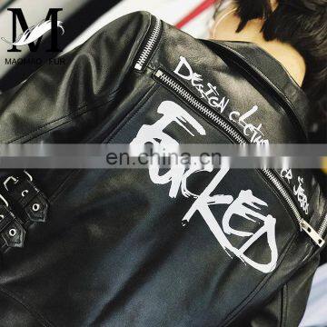 Women Short Sheepskin Biker Jacket Slim Natural Lambskin Coat Leather Jacket 100% Genuine photo-5