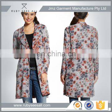 OEM ladies fashion flannel printed long jacket coat winter design custom wholesale 2016