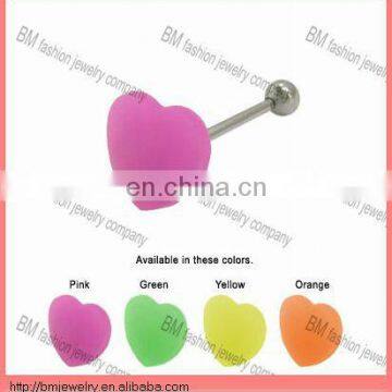 Silicone heart shaped tongue barbell body piercing jewelry