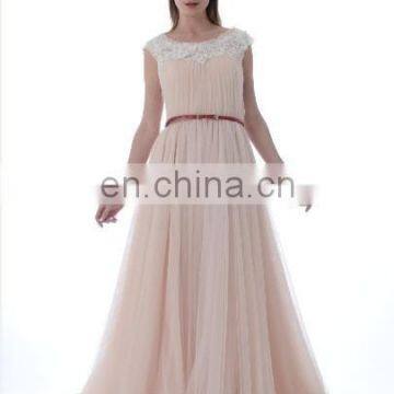 C5017 Round Neckline Lace Keyhole Back Long Length Tull Evening Dress photo-2