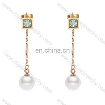 Stainless steel pearl jewelry inlaid CZ stone earring for women 2017