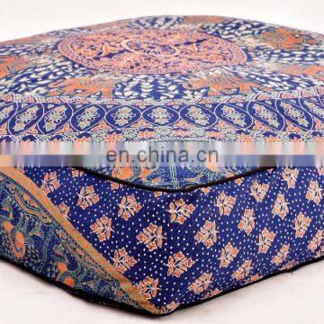 Indian Handmade Elephant Mandala Pet Bedding Cushion Cover Pets Pillow Case Square Ottoman Poufs Floor Pillow