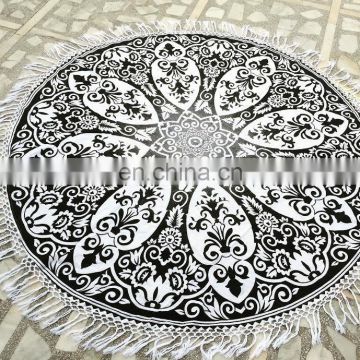 72" Indian Mandala Hippie Black Lotus Beach Throw Round Roundie Tapestries Hippy Boho Gypsy Round Beach Throw Yoga Mat Tassel