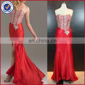 Long high slit red prom dress