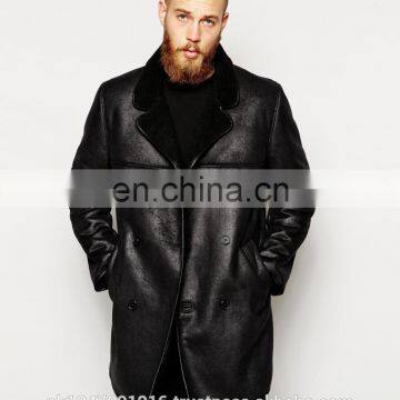 New Arrival Leather Look Jacket With Faux Shearling Long Coat