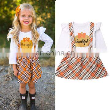 Long Sleeves Shirt And Suspender Skirt Kids Thanksgiving Costume Girls Clothing Set photo-2