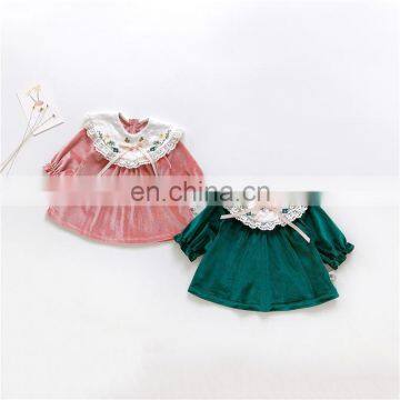 French girl dress velvet baby lace round neck embroidered skirt one year old dress autumn