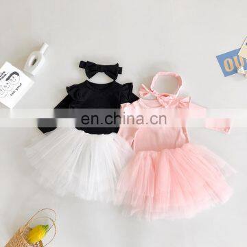 Wholesale 2020 Fashion Baby Girls 3 Pcs Set Romper+Skirt+Hairband Kids Girls Suits 6-24 month