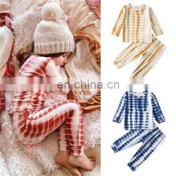 Infant Kids Baby Girls Boys Clothes Sets Print Pullover Long Sleeve Top T-shirt Pants 2Pcs Tie-dye Printed Outfits 1-5Y