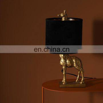 creative small giraffe resin animal base home decoration black lampshade luxury gold desk lights for living room