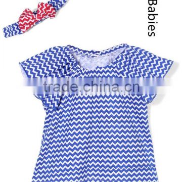 2016 Pictures of girls cotton short sleeves chevron tops with headband