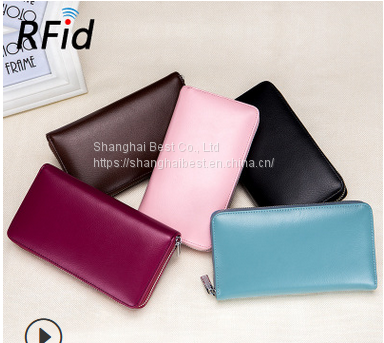 Leather card bag, long wallet, passport bag, RFID multi-function card bag for men and women