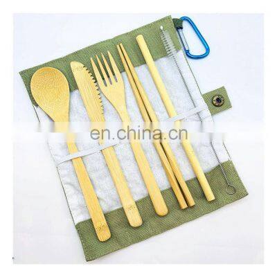 Bamboo Travel Utensils Sustainable Bamboo Cutlery Set Reusable Knife Fork Spoon Biodegradable Straws Chopsticks Zero Waste Wrap