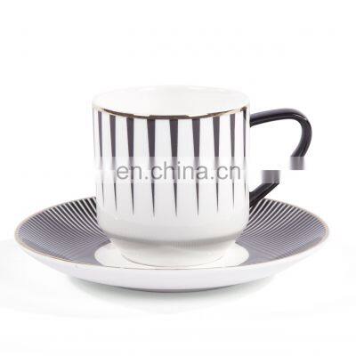 Luxury White and Black Line Ceramic Coffee Mug Tea Cup Porcelain Dinner Set For Restaurant Table Ware photo-4
