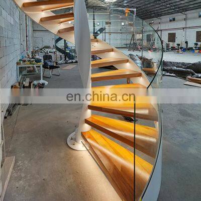 China factory supplier oak solid wood tempering glass spiral stair used spiral staircases