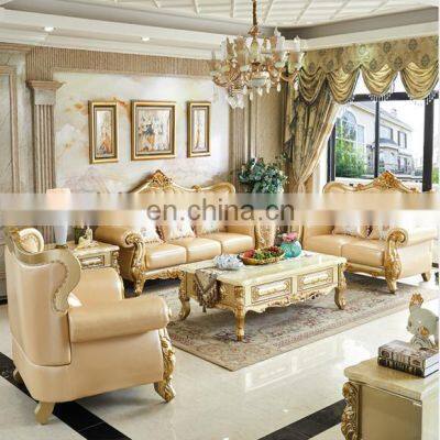 European-style royal gold sofa set solid wood carved luxury living room sofa set