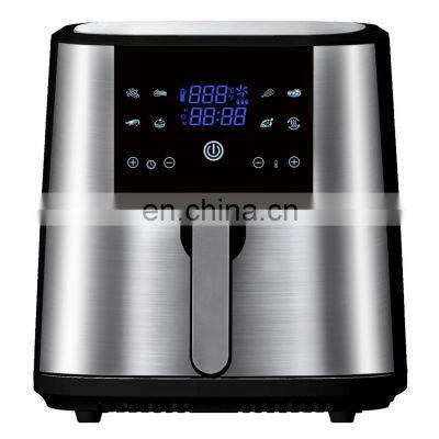 Silver Stainless Steel Temperature Timer Control Led Touch Screen Oil Free Air Fryer Digital