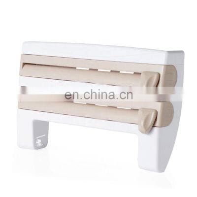 Kitchen Roll Wall Mounted Double Knife Plastic Wrap Storage Rack Paper Towel Holder