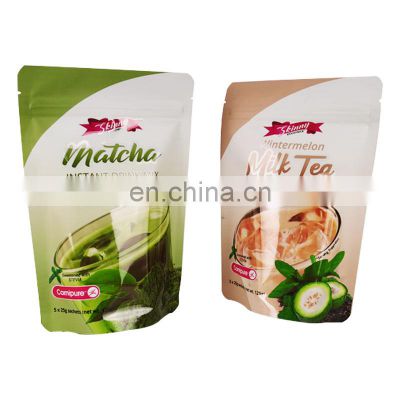 Customized Milk Tea Drinks Packaging Moisture Proof Bag Stand Up Aluminum Foil Pouch With Zipper