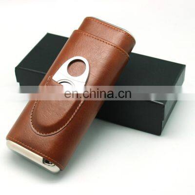 Customized Luxury Display Humidor Portable Holder Genuine Leather Case With Lighter Cutter Black Leather Travel Cigar Case photo-5