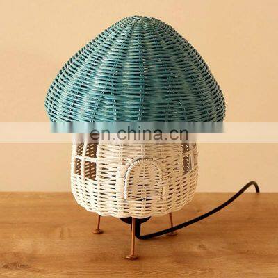 Hot Selling Rattan Mushroom Table Lamp, Wicker Small Colorful Lampshade Decorative Kid's Room Cheap Wholesale