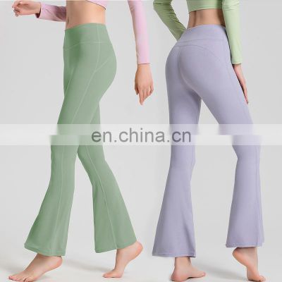 Fashion High Waist Wide Leg Flared Hot Gym Yoga Pants Butt Lift Bell Bottom Dance Fitness Leggings Workout Sport Wear For  Women