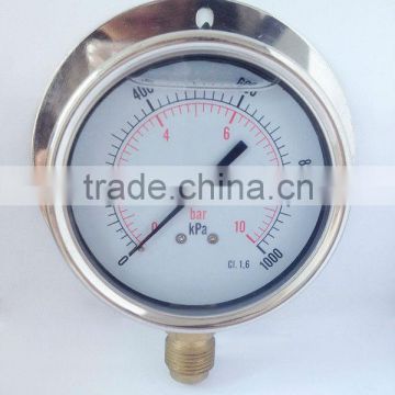 YN80T-10bar 80mm silicone filled pressure gauge with back flange