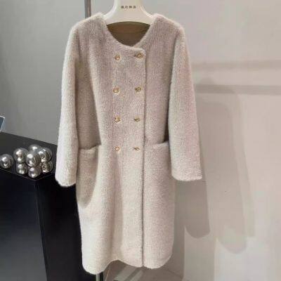 Winter New Mid-length Faux Mink Fur One-piece Eco-friendly Fur Double-breasted British-style Fur Coat photo-2