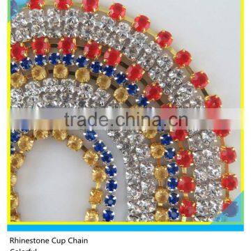 2 Rows Clear Rhinestone Silver Plated Close Roll Cup Chain Trims In Bulk photo-3