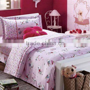 Reactive Dye Print Dog Bedding Cotton Child Duvet Cover Bed Set 200TC In Pink Color