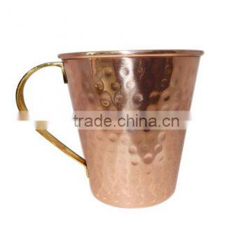 COPPER CONICAL MUG 18 Oz. HAMMER WITH BRASS ? SHAPE HANDLE