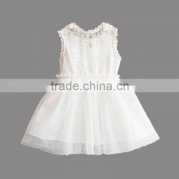 White kids lace long skirt hollow out kids dress ruffle children's frock sleeveless long gown toddle