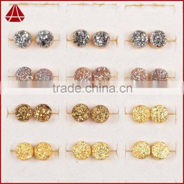 2016 Round Fashion Earrings High Quality Titanium Silver Druzy Stone Stud Earrings