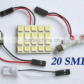 Light Lampe Panel 20 SMD LED+T10+Dome Bulb+BA9S Adapter