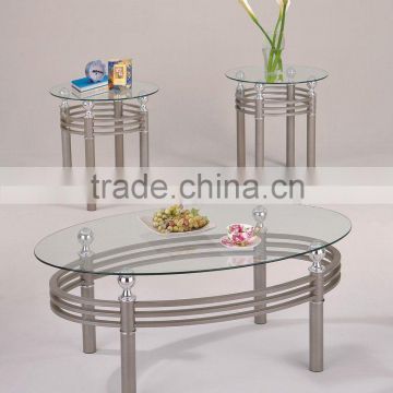 Modern Table/ Glass Coffee Table with Metal Legs