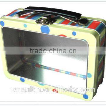 Metal Lunch box with plastic handle,tin suit case