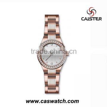 Luxury Fancy elegant lady watch, rose gold plated quality quartz watch, water resistant stainless steel watch with diamond case