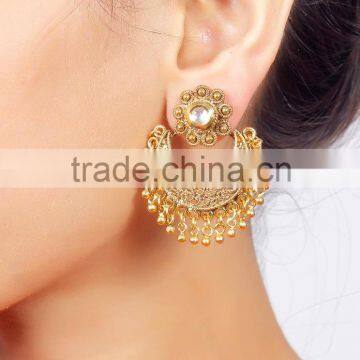 Indian Exclusive Beautiful Charming Kundan Stone Partywear Polki Earrings For Women & Girls