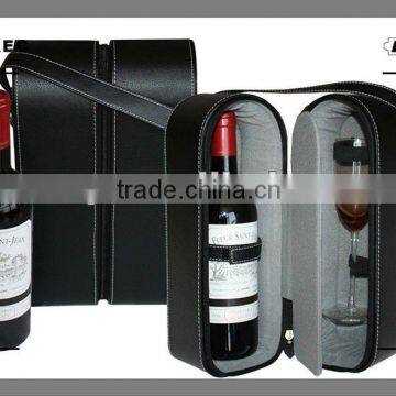 Portable Leather Wine Carrier For 1 Bottle and 2 Goblet