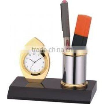 Pen Holder, Brass Clock And Pen Stand, Decorative Clock And Pen Holder