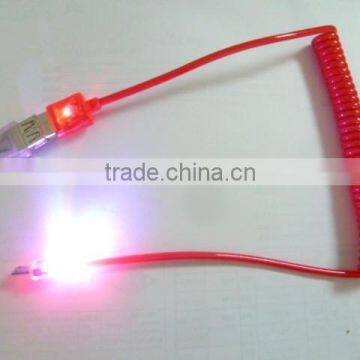 factory wholesale colorful micro USB spiral elasic LED cable