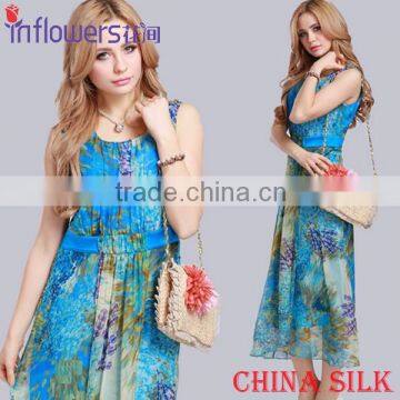 Beautiful Red Summer Floral Print Long Dress 100 Silk Beach Dress Wholesale photo-3