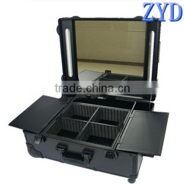 Large black aluminum and abs material LED lighting mirrored beauty box vanity case