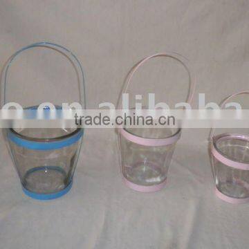 glass pot with iron stand;glass flower pot;flower pot