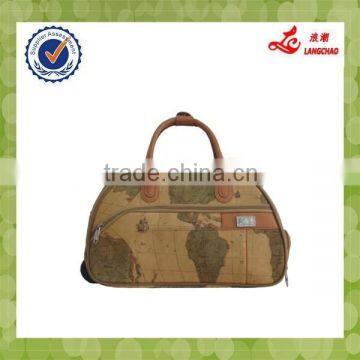 Built-In Trolley Customized Fashionable PU Travel Duffle Bag