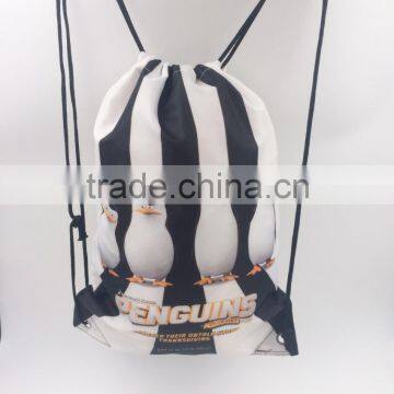 cheap custom 210D nylon printed penguin drawstring gym bag