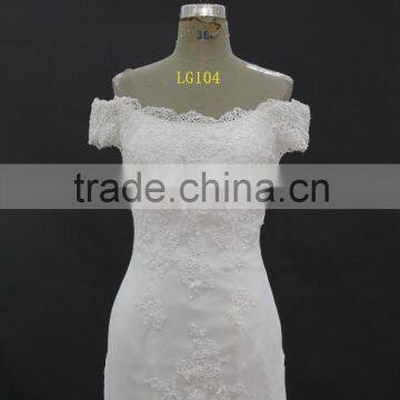 Off-shoulder Straight Neckline Horse Tail at Hem Make Ruffle Effect Sheath Wedding Dress photo-2