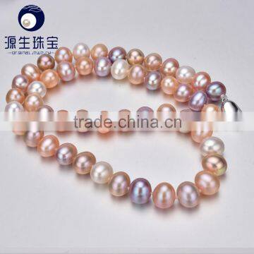 wholesale natural fresh water pearl necklace multi colored 8-9mm near round shape