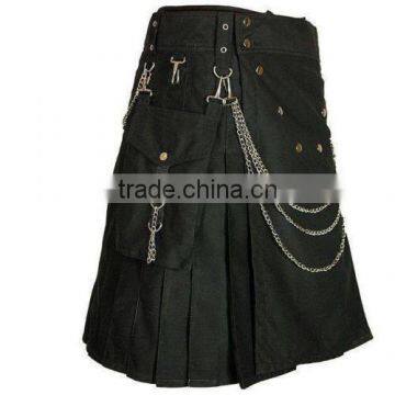 STYLISH BLACK UTILITY KILT WITH CHROME CHAIN photo-3